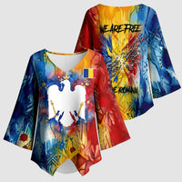 Romania We Are Free Eagle Kimono Sleeve Blouse Romanian Flag Broken Chains - Watercolor Style