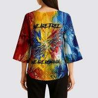 Romania We Are Free Eagle Kimono Sleeve Blouse Romanian Flag Broken Chains - Watercolor Style