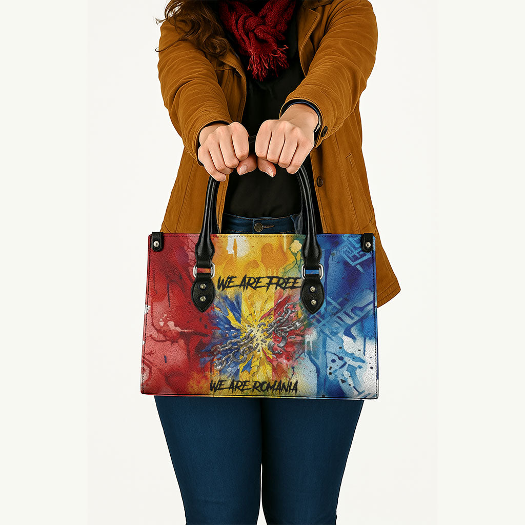 Romania We Are Free Eagle Leather Bag Romanian Flag Broken Chains - Watercolor Style