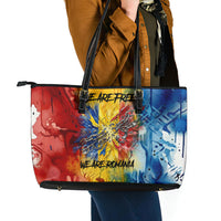 Romania We Are Free Eagle Leather Tote Bag Romanian Flag Broken Chains - Watercolor Style