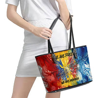Romania We Are Free Eagle Leather Tote Bag Romanian Flag Broken Chains - Watercolor Style