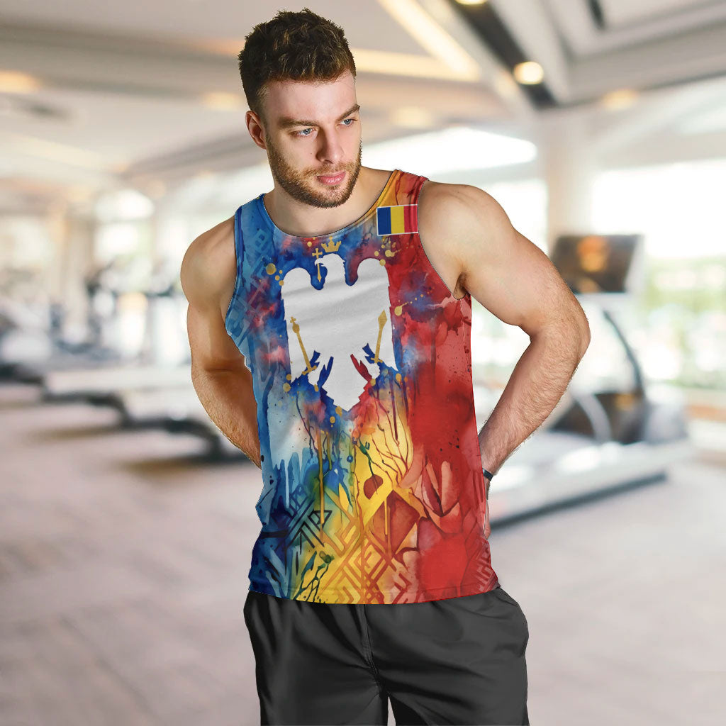 Romania We Are Free Eagle Men Tank Top Romanian Flag Broken Chains - Watercolor Style