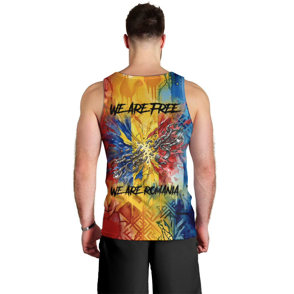 Romania We Are Free Eagle Men Tank Top Romanian Flag Broken Chains - Watercolor Style