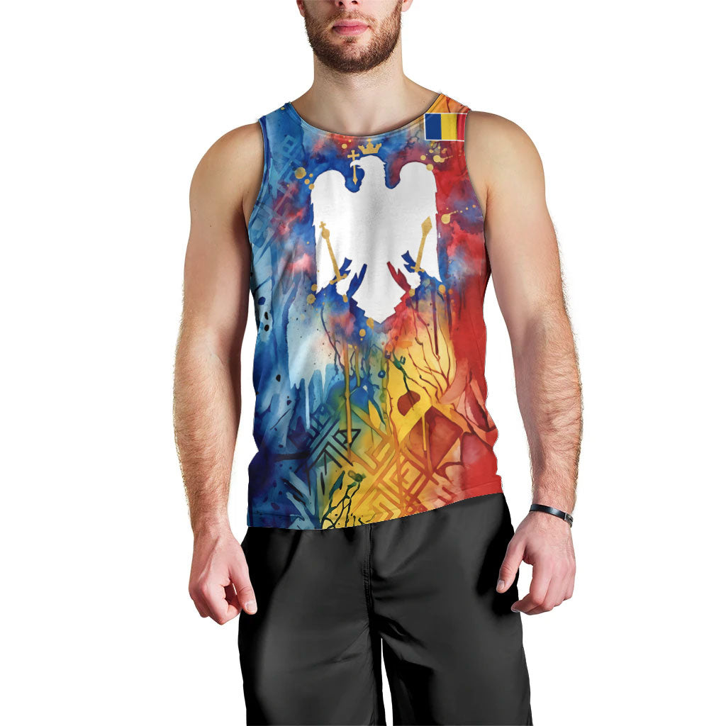 Romania We Are Free Eagle Men Tank Top Romanian Flag Broken Chains - Watercolor Style