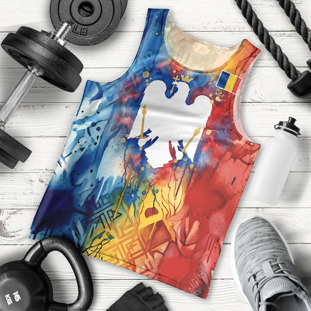 Romania We Are Free Eagle Men Tank Top Romanian Flag Broken Chains - Watercolor Style