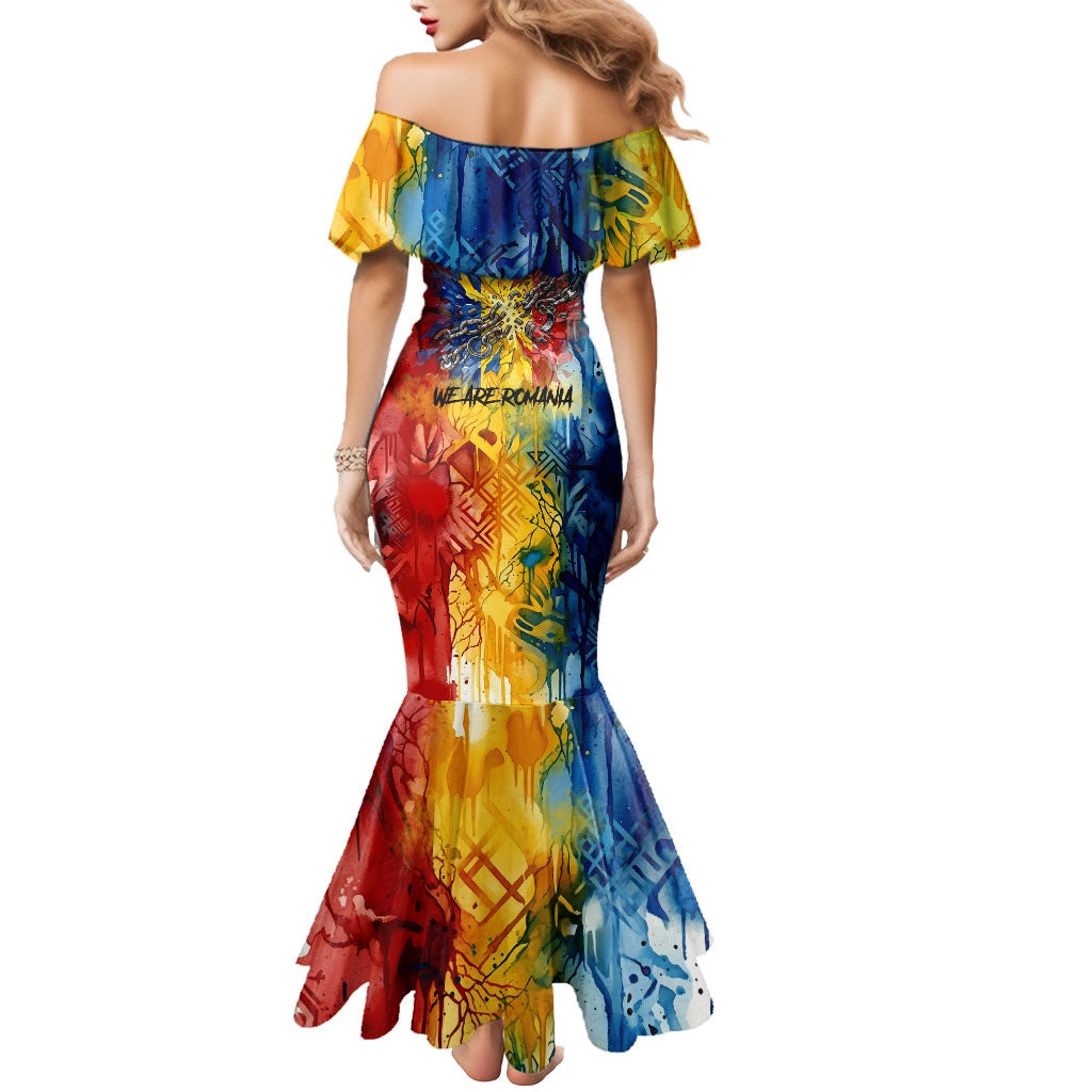 Romania We Are Free Eagle Mermaid Dress Romanian Flag Broken Chains - Watercolor Style