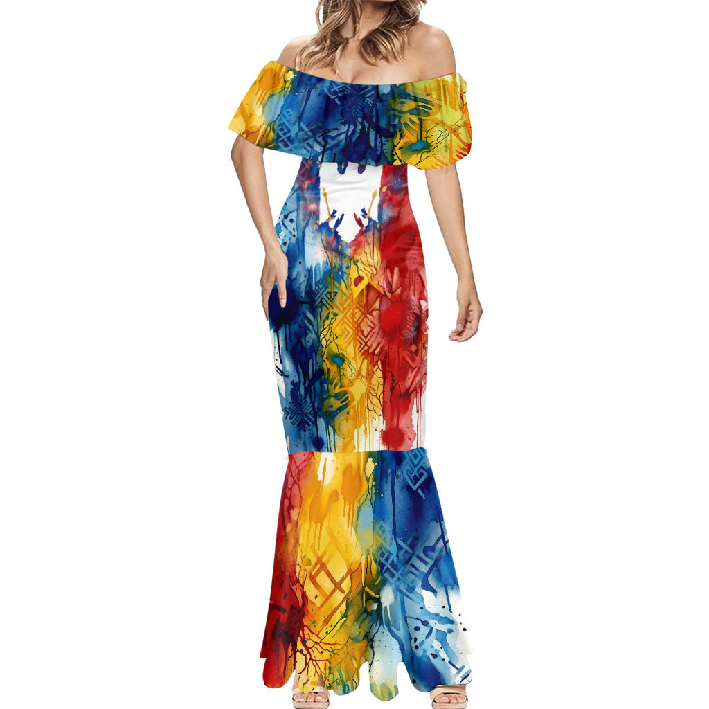 Romania We Are Free Eagle Mermaid Dress Romanian Flag Broken Chains - Watercolor Style
