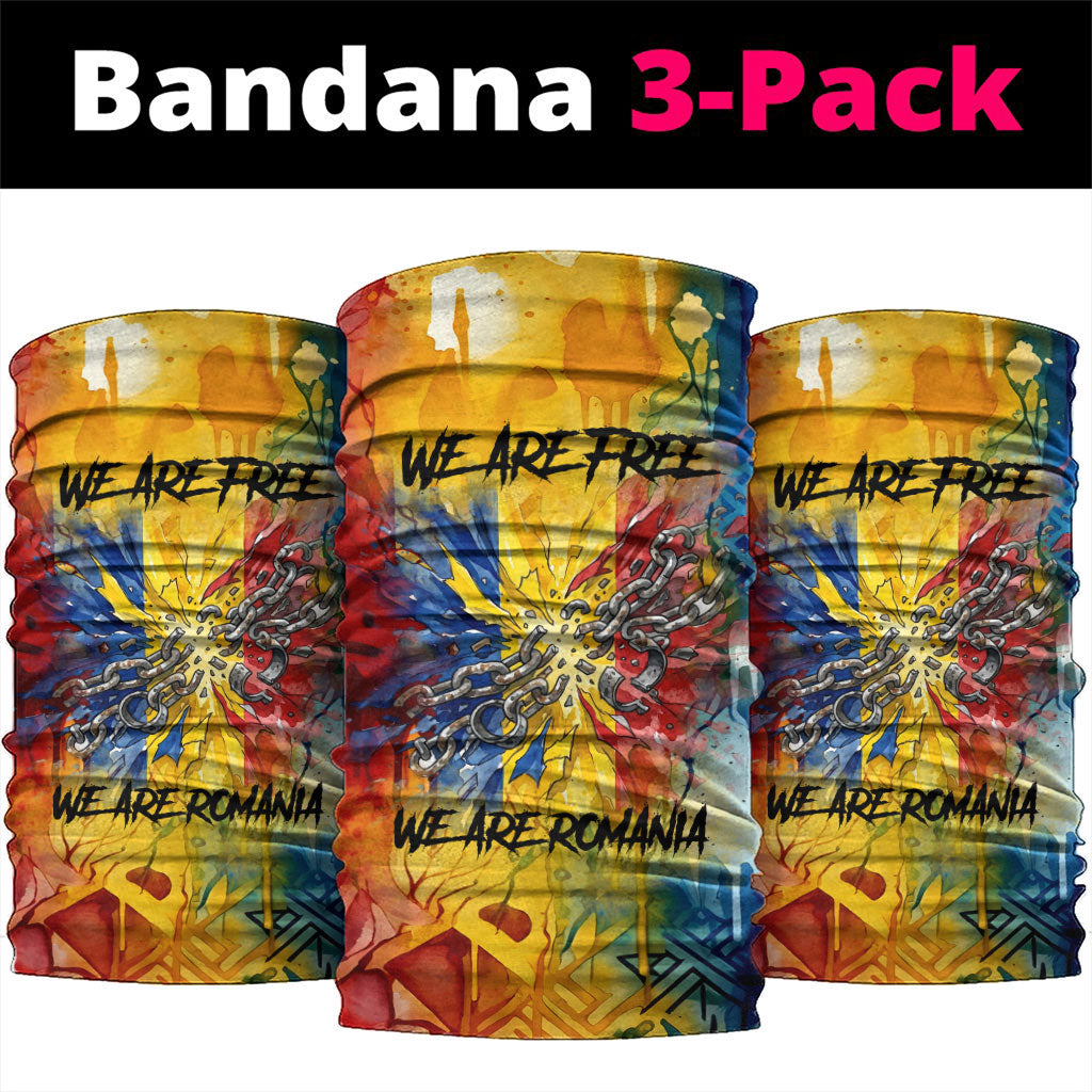 Romania We Are Free Eagle Neck Gaiter Romanian Flag Broken Chains - Watercolor Style