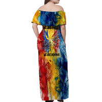 Romania We Are Free Eagle Off Shoulder Maxi Dress Romanian Flag Broken Chains - Watercolor Style
