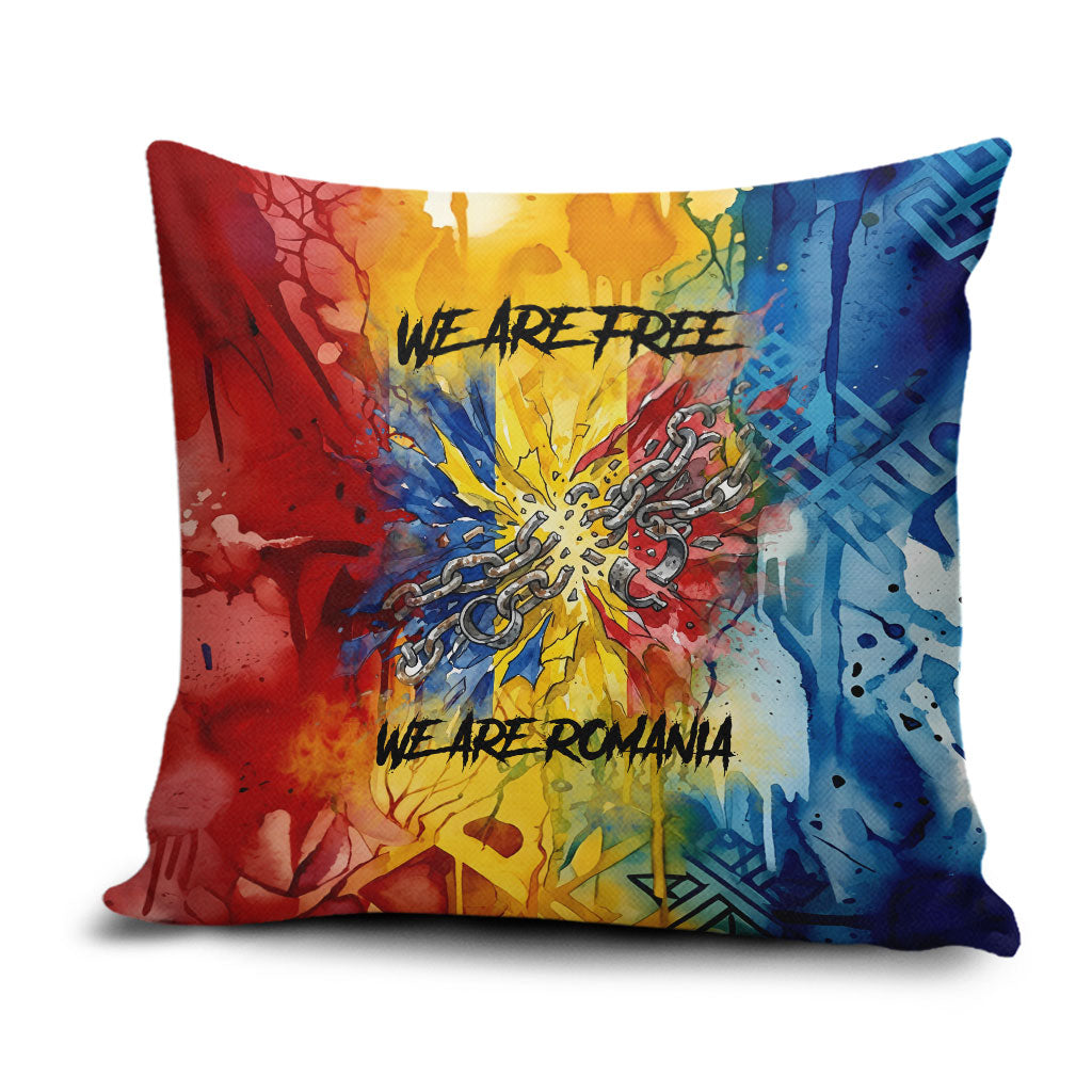 Romania We Are Free Eagle Pillow Cover Romanian Flag Broken Chains - Watercolor Style