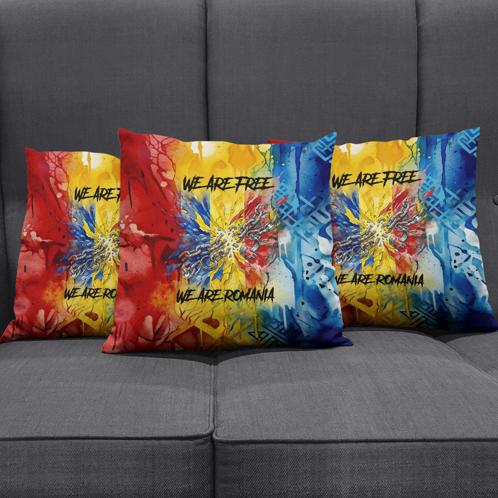 Romania We Are Free Eagle Pillow Cover Romanian Flag Broken Chains - Watercolor Style