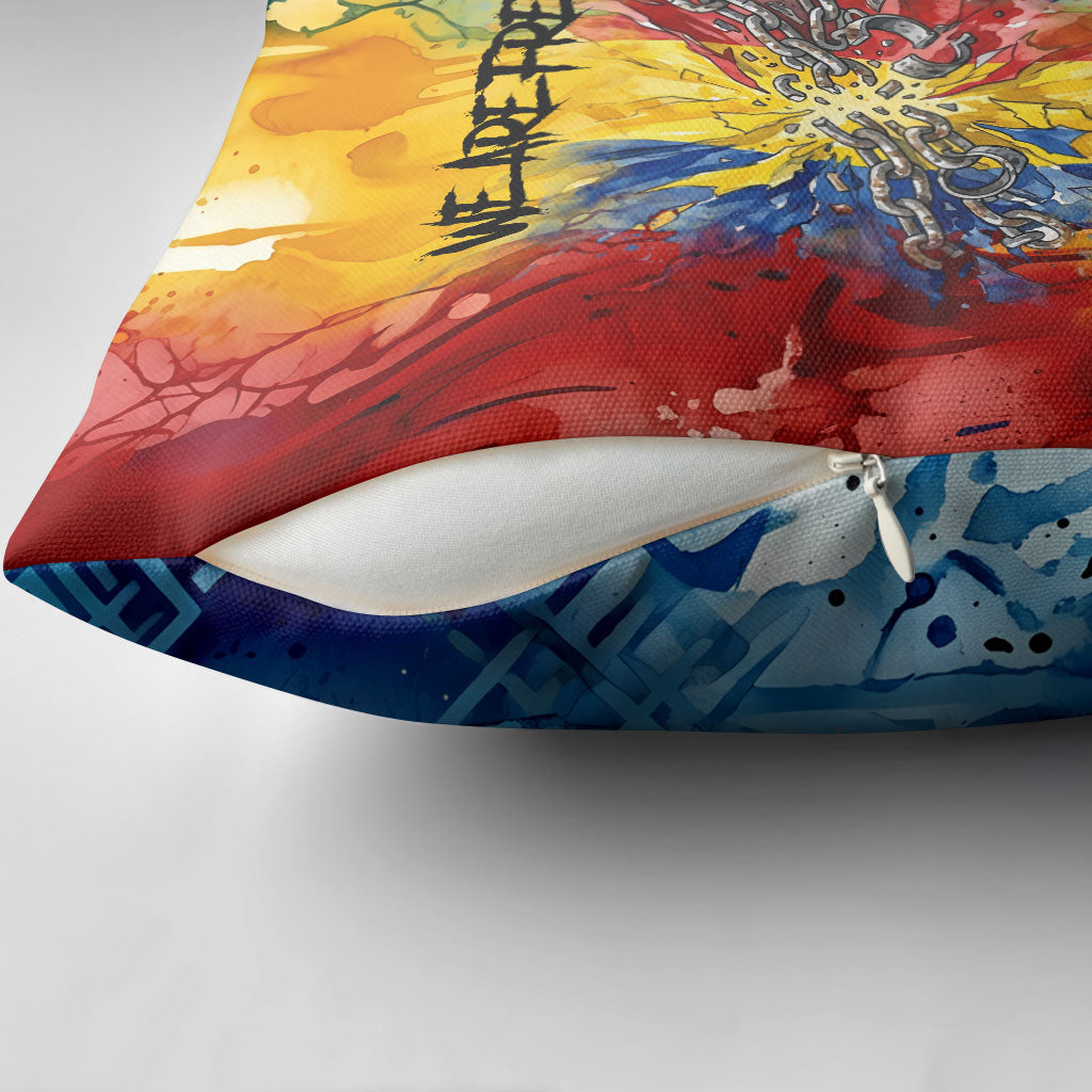 Romania We Are Free Eagle Pillow Cover Romanian Flag Broken Chains - Watercolor Style