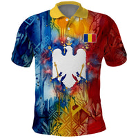 Romania We Are Free Eagle Polo Shirt Romanian Flag Broken Chains - Watercolor Style