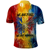 Romania We Are Free Eagle Polo Shirt Romanian Flag Broken Chains - Watercolor Style