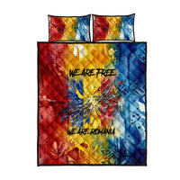 Romania We Are Free Eagle Quilt Bed Set Romanian Flag Broken Chains - Watercolor Style