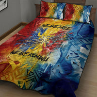 Romania We Are Free Eagle Quilt Bed Set Romanian Flag Broken Chains - Watercolor Style