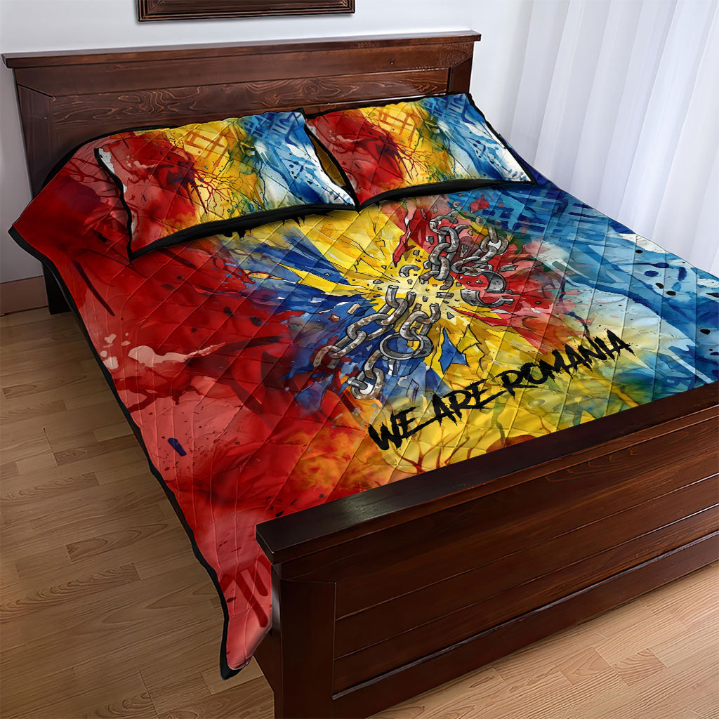 Romania We Are Free Eagle Quilt Bed Set Romanian Flag Broken Chains - Watercolor Style