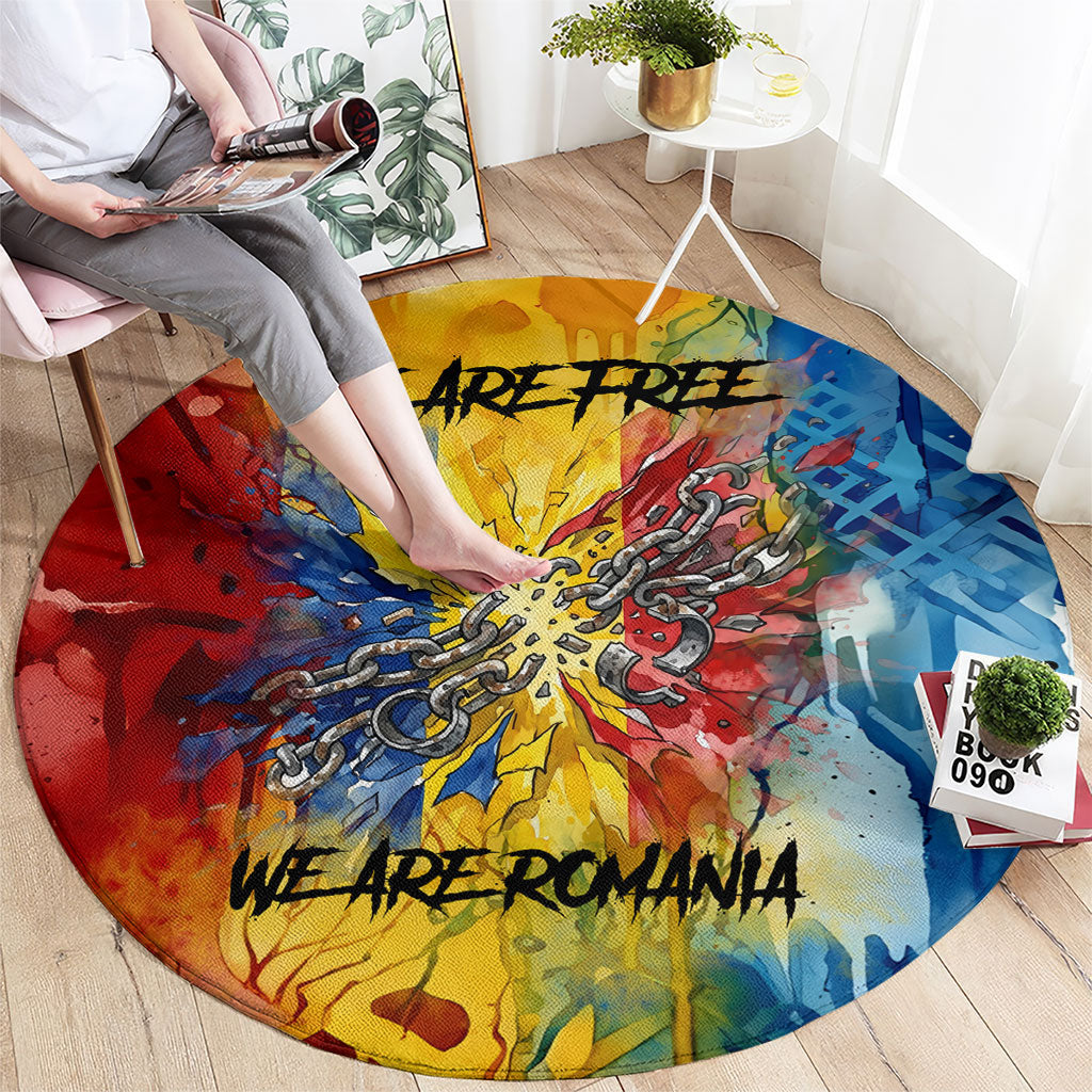 Romania We Are Free Eagle Round Carpet Romanian Flag Broken Chains - Watercolor Style