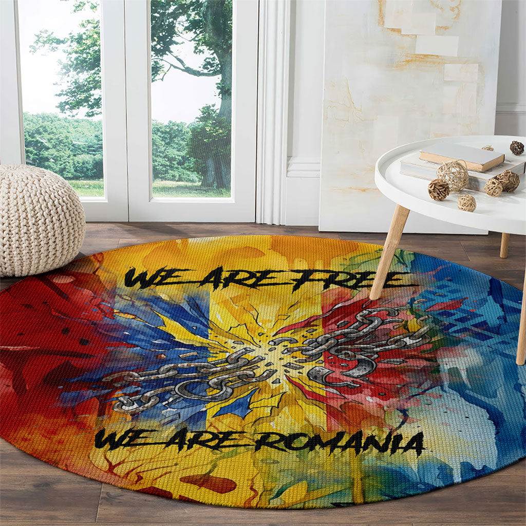 Romania We Are Free Eagle Round Carpet Romanian Flag Broken Chains - Watercolor Style