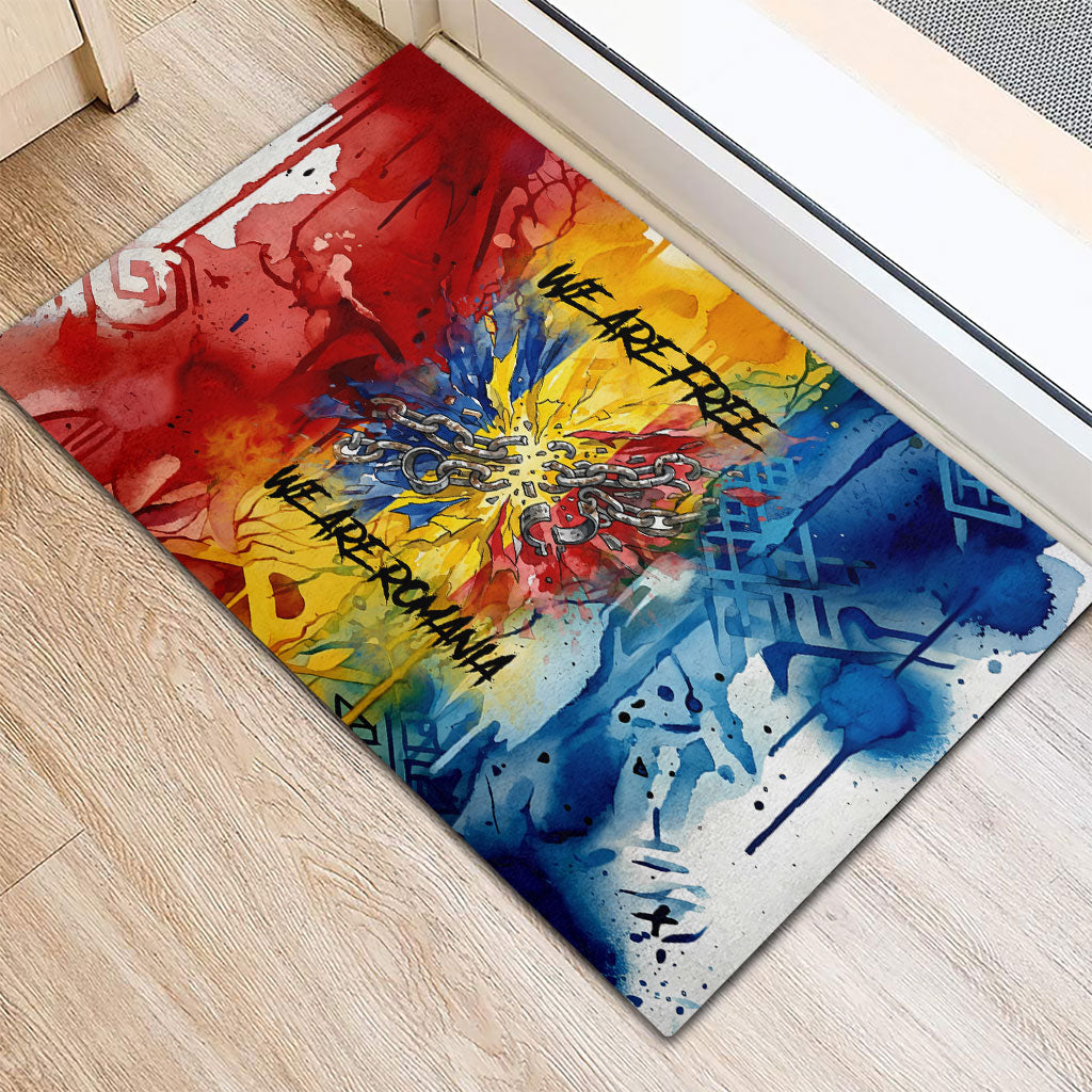 Romania We Are Free Eagle Rubber Doormat Romanian Flag Broken Chains - Watercolor Style
