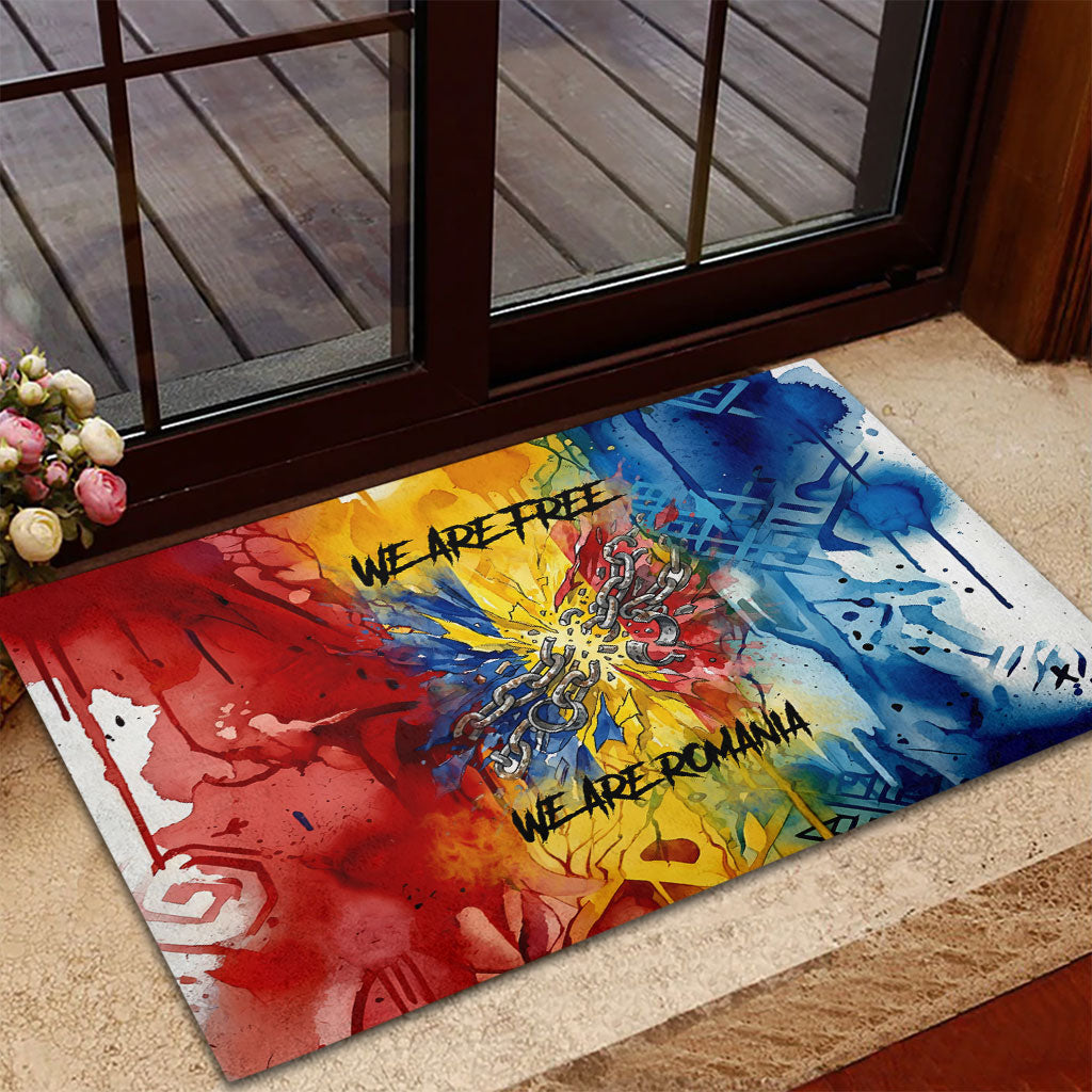 Romania We Are Free Eagle Rubber Doormat Romanian Flag Broken Chains - Watercolor Style