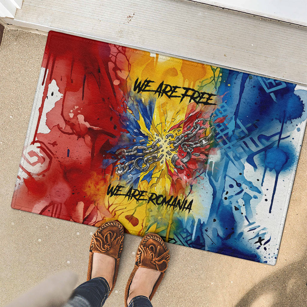 Romania We Are Free Eagle Rubber Doormat Romanian Flag Broken Chains - Watercolor Style