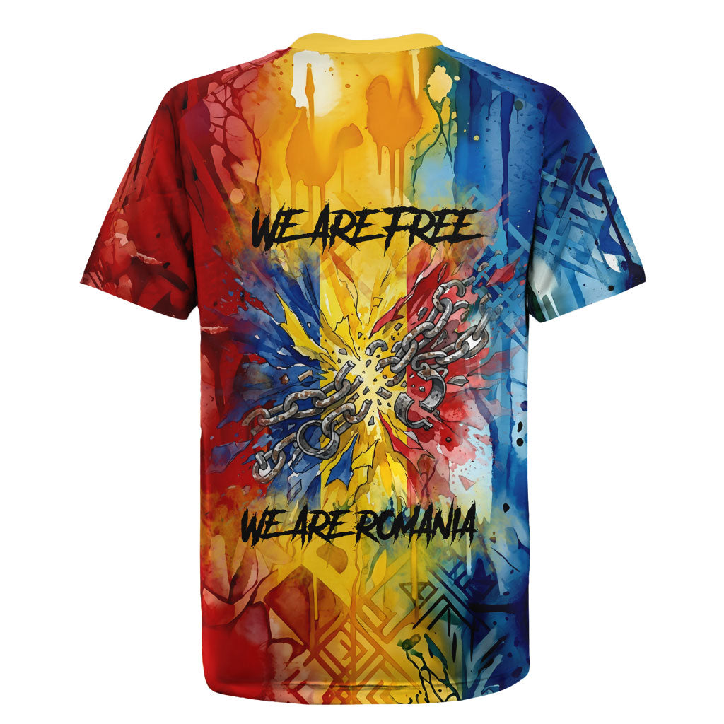 Romania We Are Free Eagle Rugby Jersey Romanian Flag Broken Chains - Watercolor Style