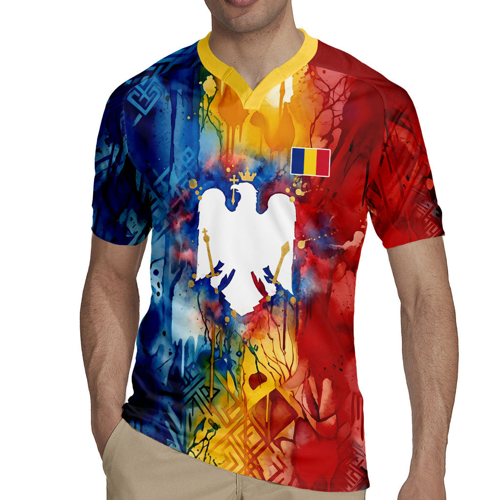 Romania We Are Free Eagle Rugby Jersey Romanian Flag Broken Chains - Watercolor Style