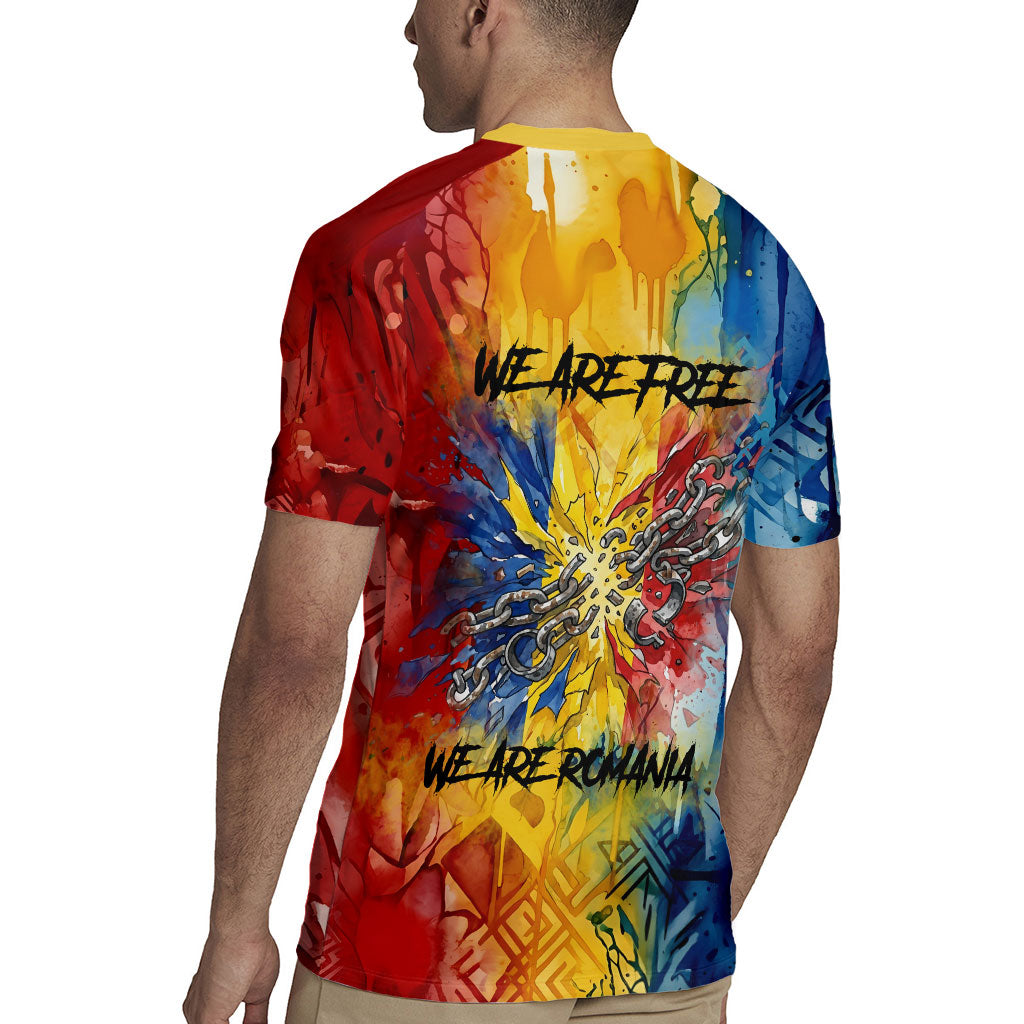 Romania We Are Free Eagle Rugby Jersey Romanian Flag Broken Chains - Watercolor Style