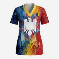 Romania We Are Free Eagle Scrub Top Romanian Flag Broken Chains - Watercolor Style