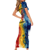 Romania We Are Free Eagle Short Sleeve Bodycon Dress Romanian Flag Broken Chains - Watercolor Style