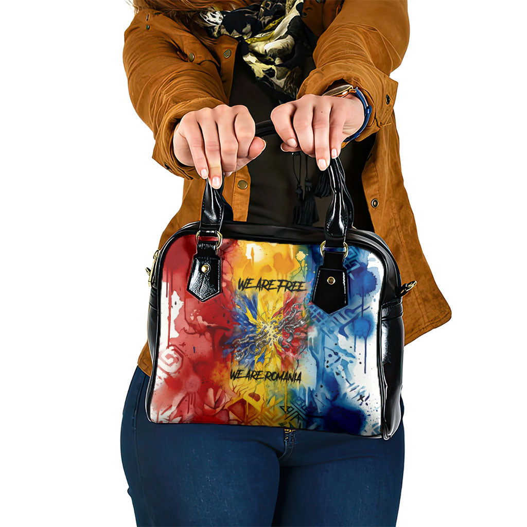 Romania We Are Free Eagle Shoulder Handbag Romanian Flag Broken Chains - Watercolor Style