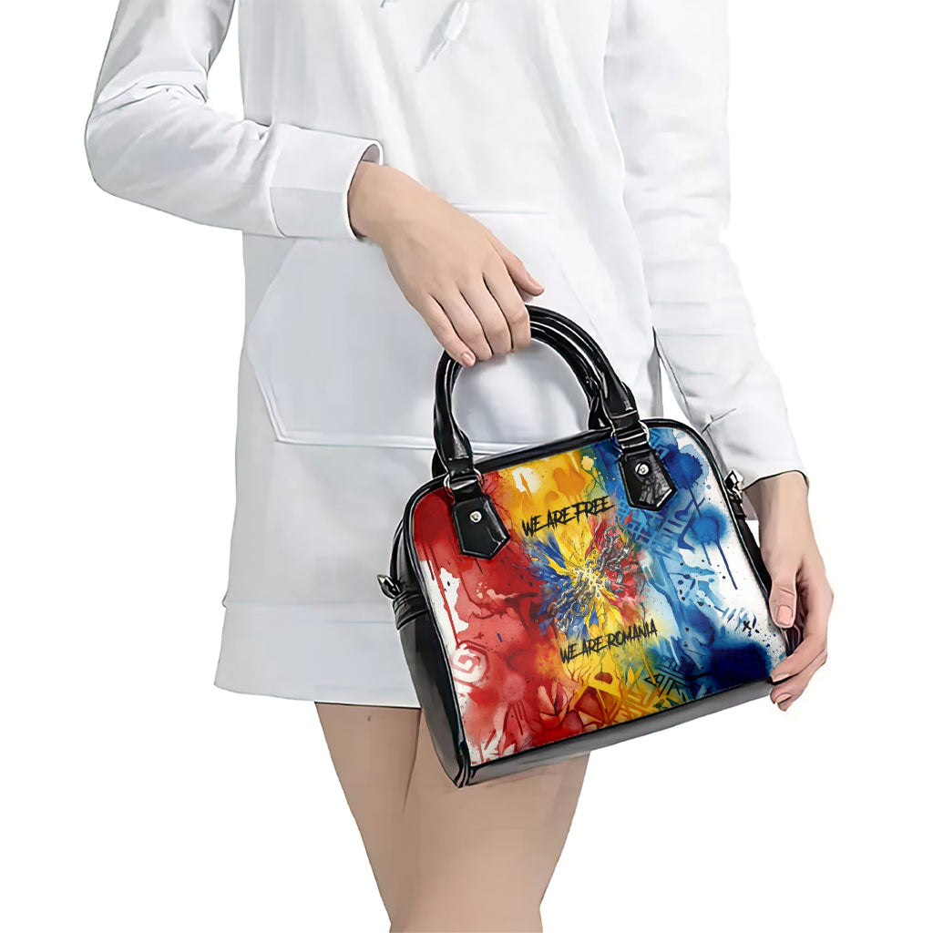 Romania We Are Free Eagle Shoulder Handbag Romanian Flag Broken Chains - Watercolor Style
