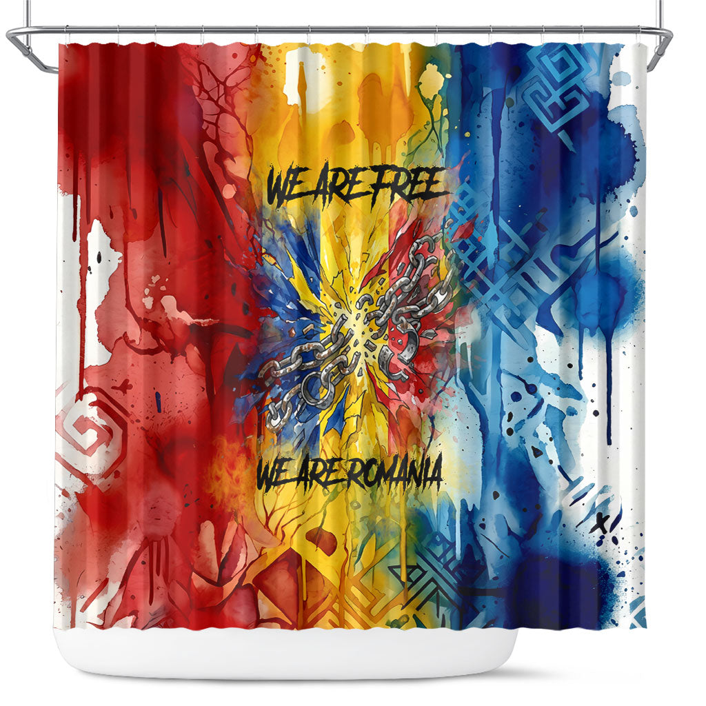 Romania We Are Free Eagle Shower Curtain Romanian Flag Broken Chains - Watercolor Style