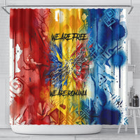Romania We Are Free Eagle Shower Curtain Romanian Flag Broken Chains - Watercolor Style