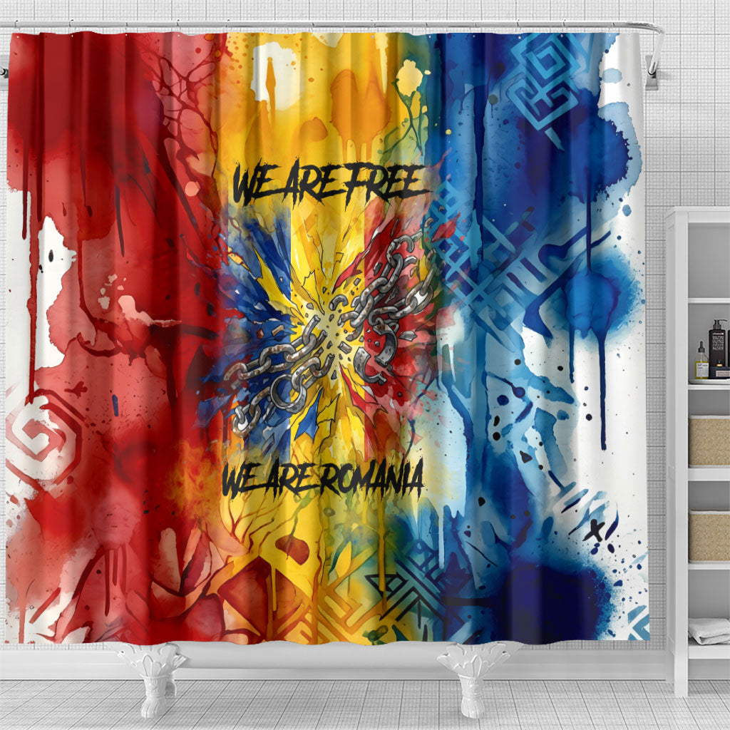 Romania We Are Free Eagle Shower Curtain Romanian Flag Broken Chains - Watercolor Style
