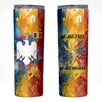 Romania We Are Free Eagle Skinny Tumbler Romanian Flag Broken Chains - Watercolor Style