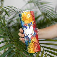 Romania We Are Free Eagle Skinny Tumbler Romanian Flag Broken Chains - Watercolor Style