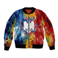 Romania We Are Free Eagle Sleeve Zip Bomber Jacket Romanian Flag Broken Chains - Watercolor Style