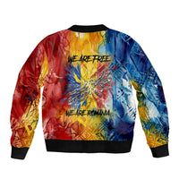 Romania We Are Free Eagle Sleeve Zip Bomber Jacket Romanian Flag Broken Chains - Watercolor Style