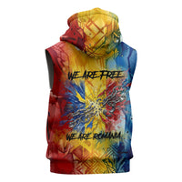 Romania We Are Free Eagle Sleeveless Hoodie Romanian Flag Broken Chains - Watercolor Style
