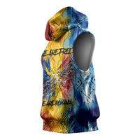 Romania We Are Free Eagle Sleeveless Hoodie Romanian Flag Broken Chains - Watercolor Style