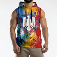 Romania We Are Free Eagle Sleeveless Hoodie Romanian Flag Broken Chains - Watercolor Style