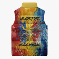 Romania We Are Free Eagle Sleeveless Puffer Jacket Romanian Flag Broken Chains - Watercolor Style