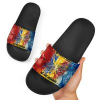 Romania We Are Free Eagle Slide Sandals Romanian Flag Broken Chains - Watercolor Style