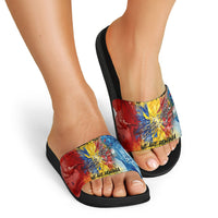 Romania We Are Free Eagle Slide Sandals Romanian Flag Broken Chains - Watercolor Style