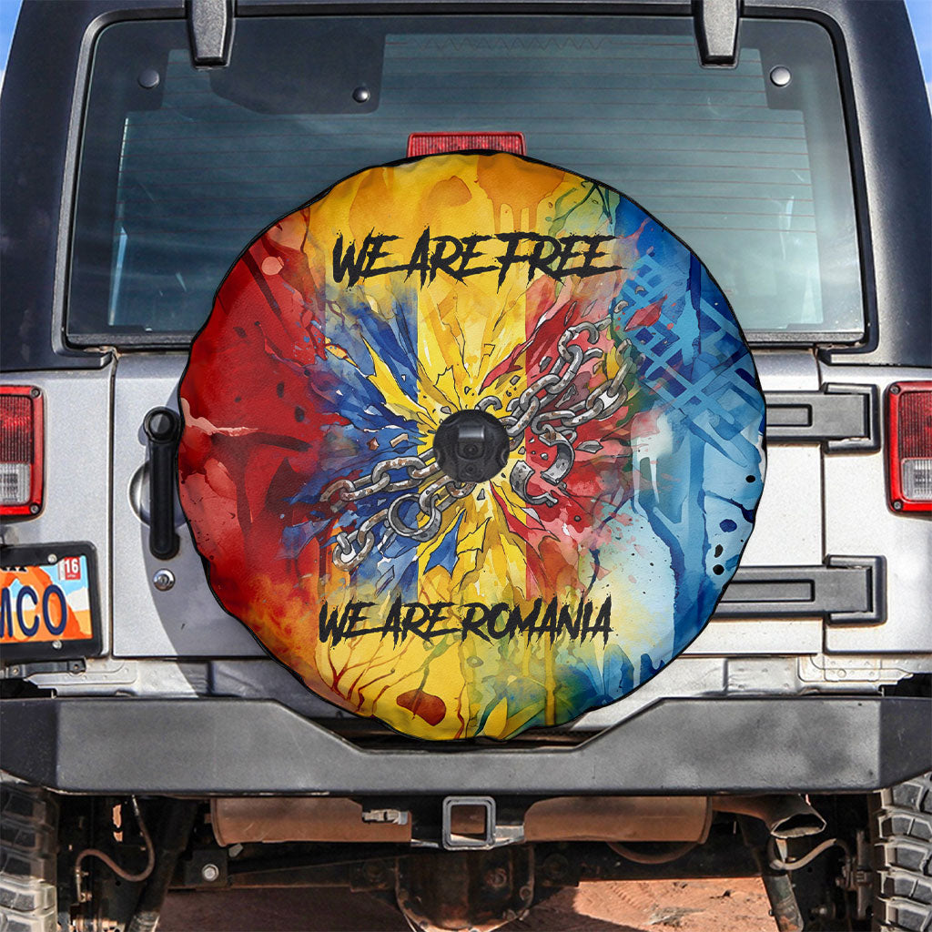 Romania We Are Free Eagle Spare Tire Cover Romanian Flag Broken Chains - Watercolor Style