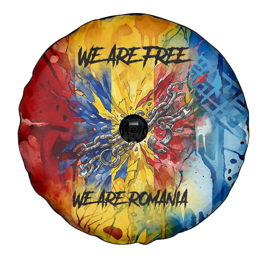 Romania We Are Free Eagle Spare Tire Cover Romanian Flag Broken Chains - Watercolor Style