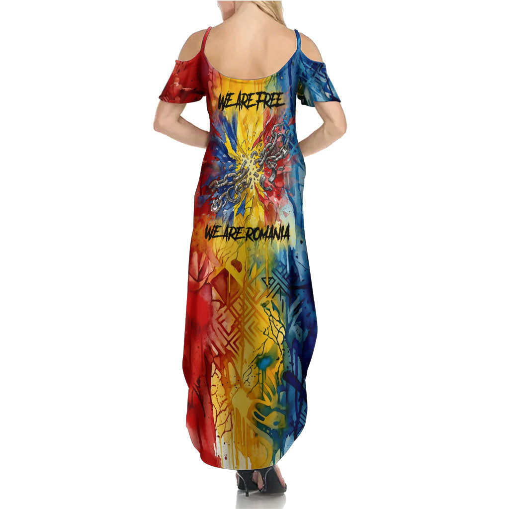 Romania We Are Free Eagle Summer Maxi Dress Romanian Flag Broken Chains - Watercolor Style
