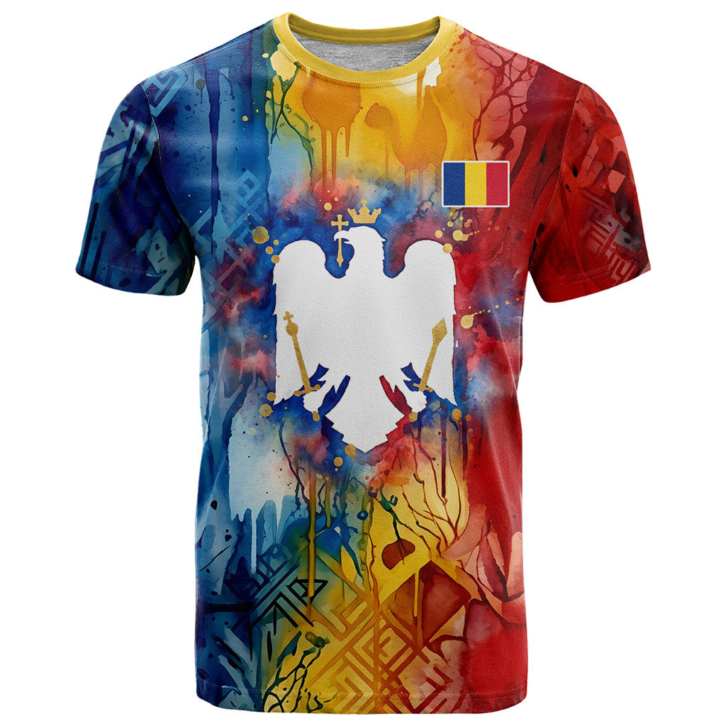 Romania We Are Free Eagle T Shirt Romanian Flag Broken Chains - Watercolor Style